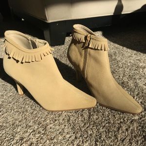 Tan fringe bootie